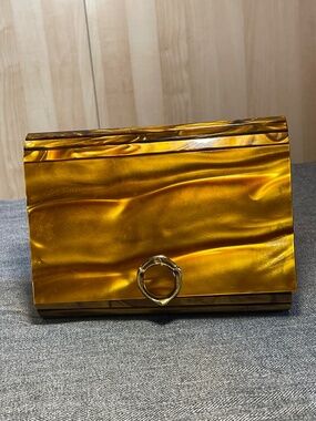 Pearl Amber Resin Box Clutch with Gold Ring
